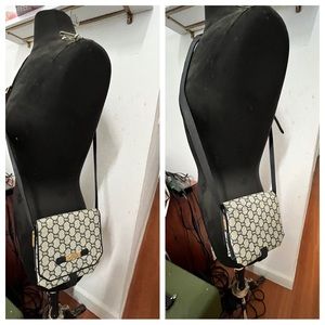RARE Authentic Vintage GUCCI PLUS Monogram Blue Leather Cross Body Bag